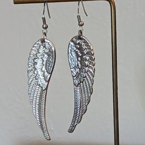 Silver Tone Beaded Wing Earrings - Picture 4 of 5